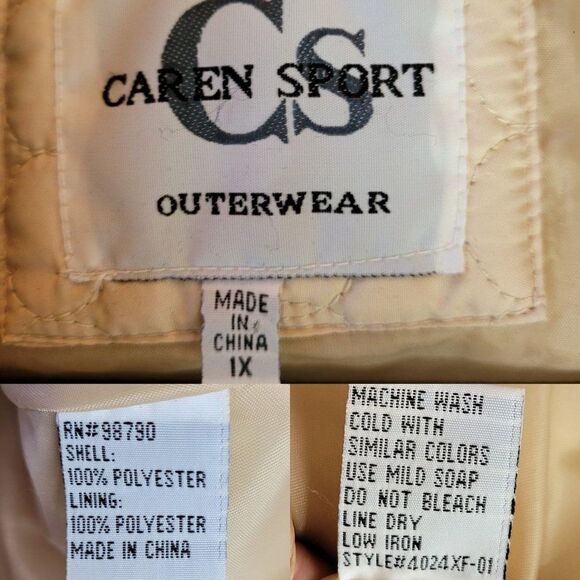 Vintage 80's Caren Sport Quilted Jacket Plus Size 1X Cream Patchwork Quilt Zip - Picture 3 of 13